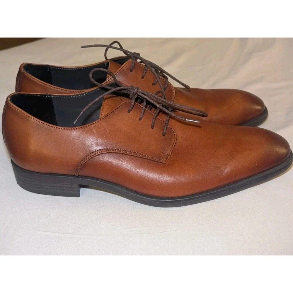 Men’s Nordstrom Brown Leather Derby Dress Shoes Size 10.5 Lace-Up Plain Toe